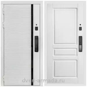 Двери МДФ для квартиры, Умная входная смарт-дверь Армада Каскад WHITE МДФ 10 мм Kaadas K9 / МДФ 16 мм ФЛ-243 Ясень белый