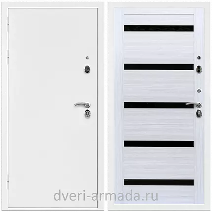 Дверь входная Армада Оптима Белая шагрень / СБ-14 Сандал белый стекло черное