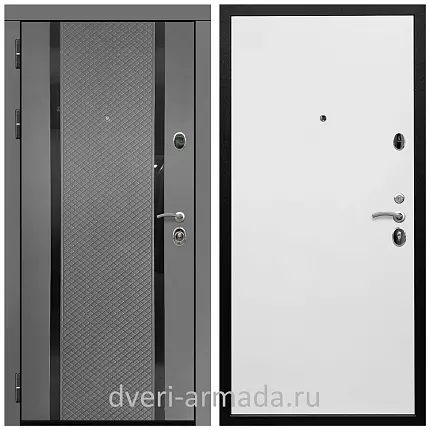Дверь входная Армада Престиж Черная шагрень МДФ 16 мм Графит абсолют софт / МДФ 10 мм Гладкая белый матовый